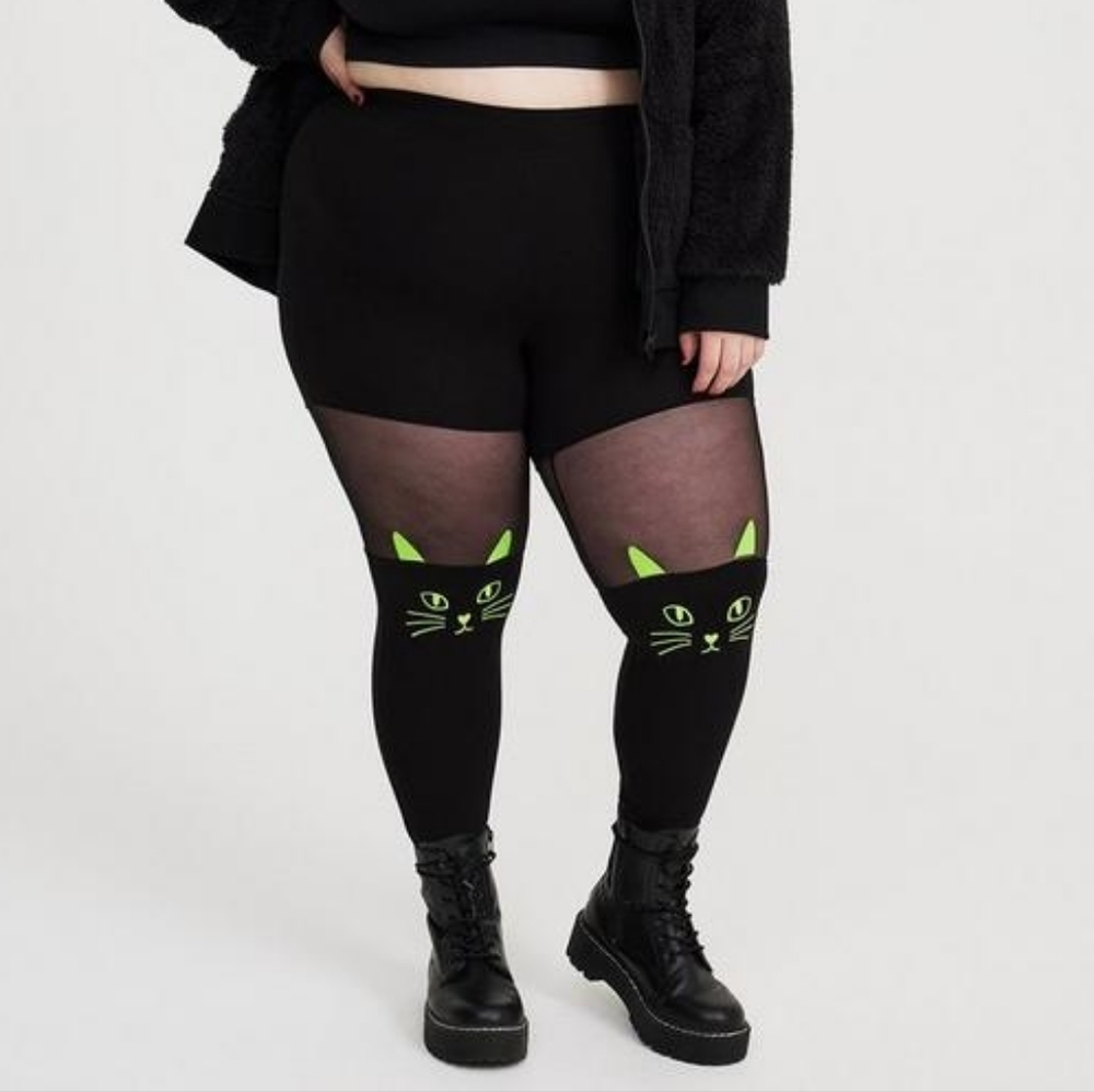 Black Neon Cat Leggings NWOT 6X